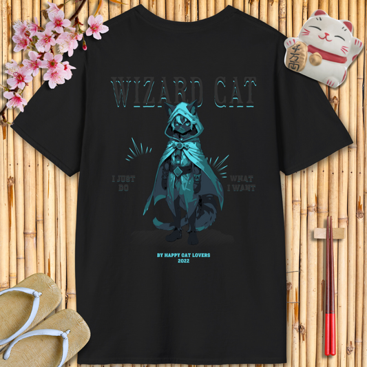 Wizard cat Blue Back Unisex Softstyle T-Shirt