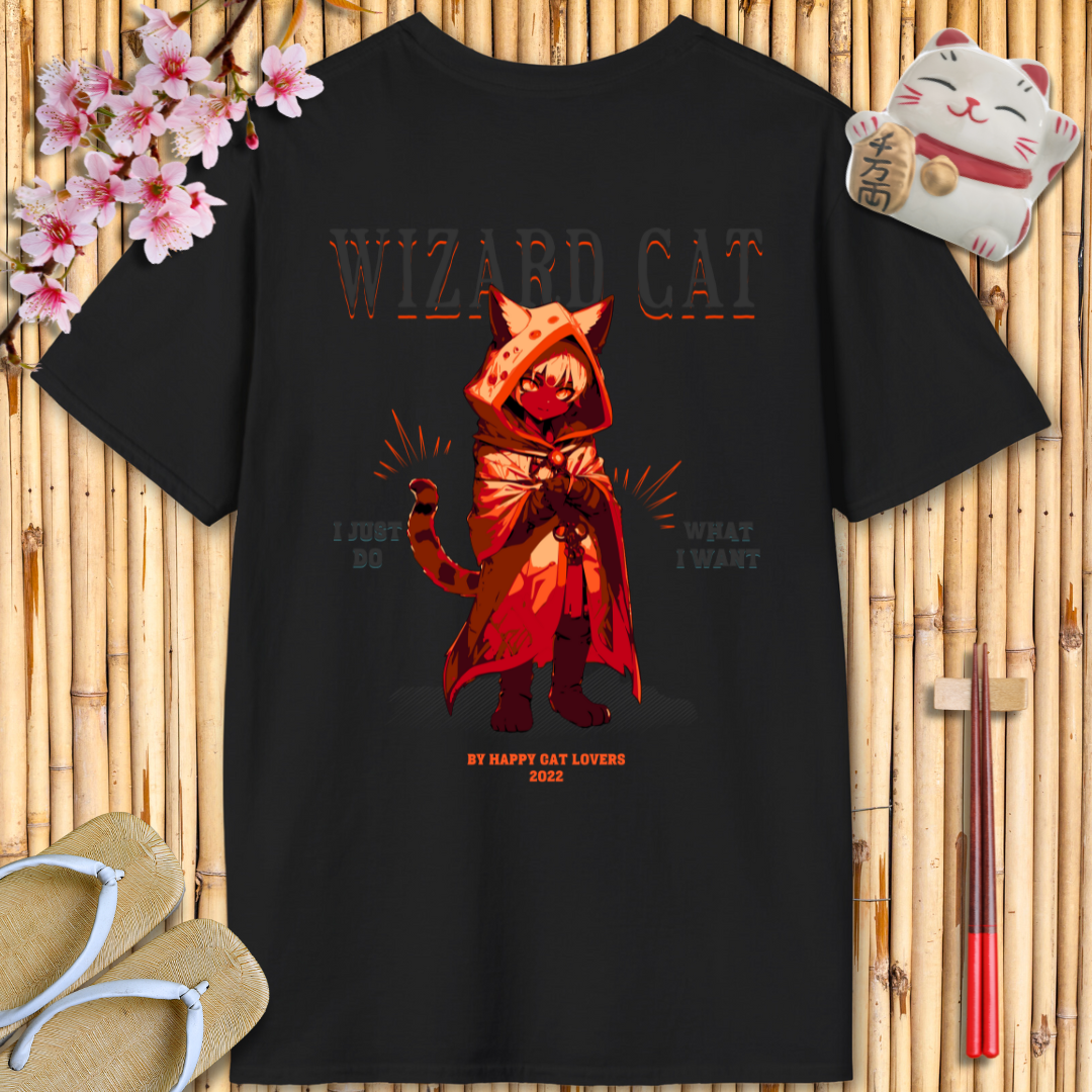 Wizard Cat Red Back Unisex Softstyle T-Shirt