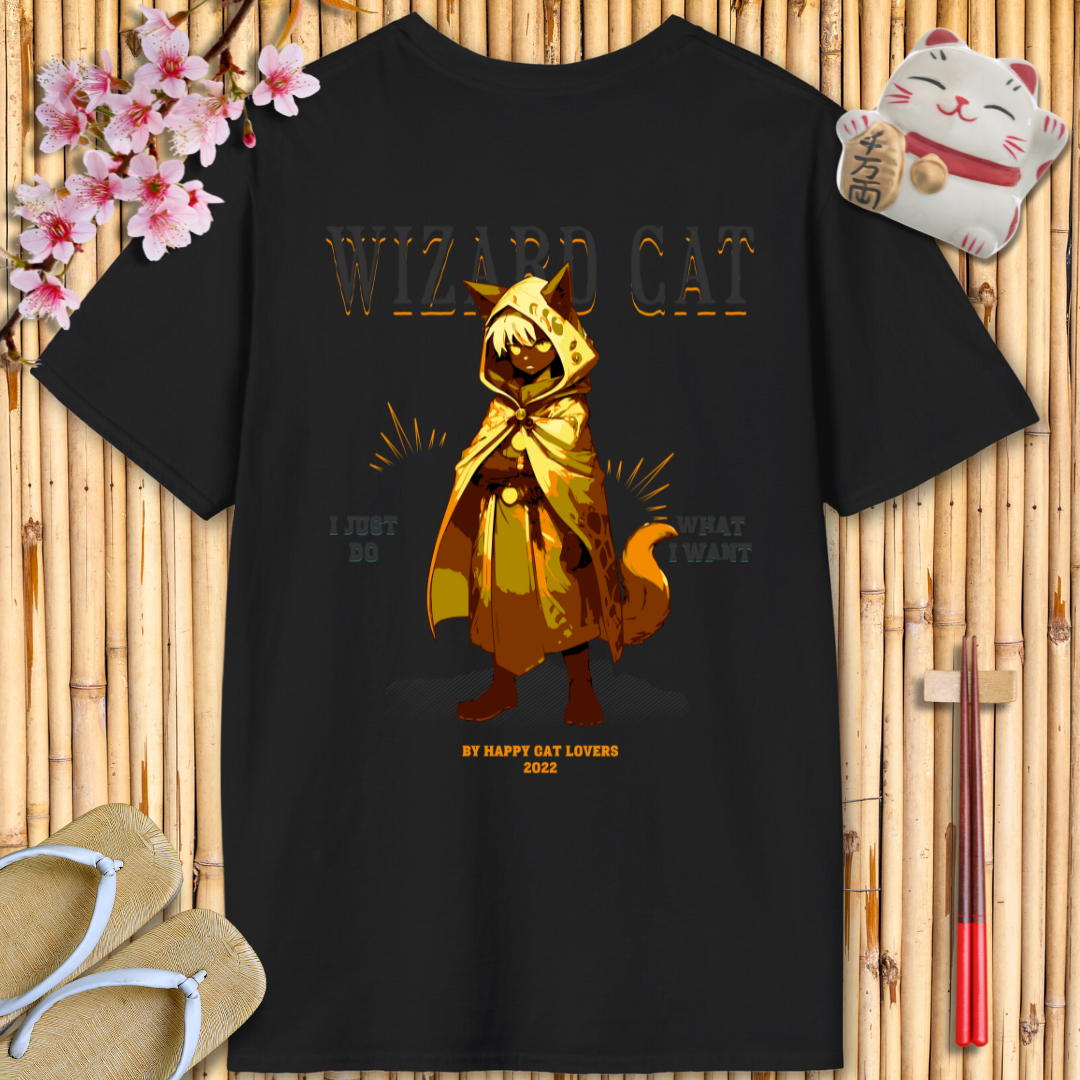 Wizard cat Orange Back Unisex Softstyle T-Shirt