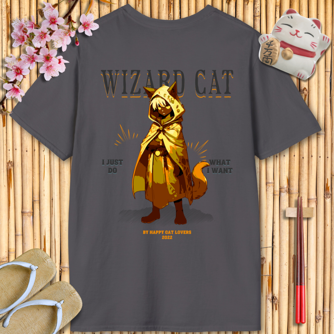 Wizard cat Orange Back Unisex Softstyle T-Shirt