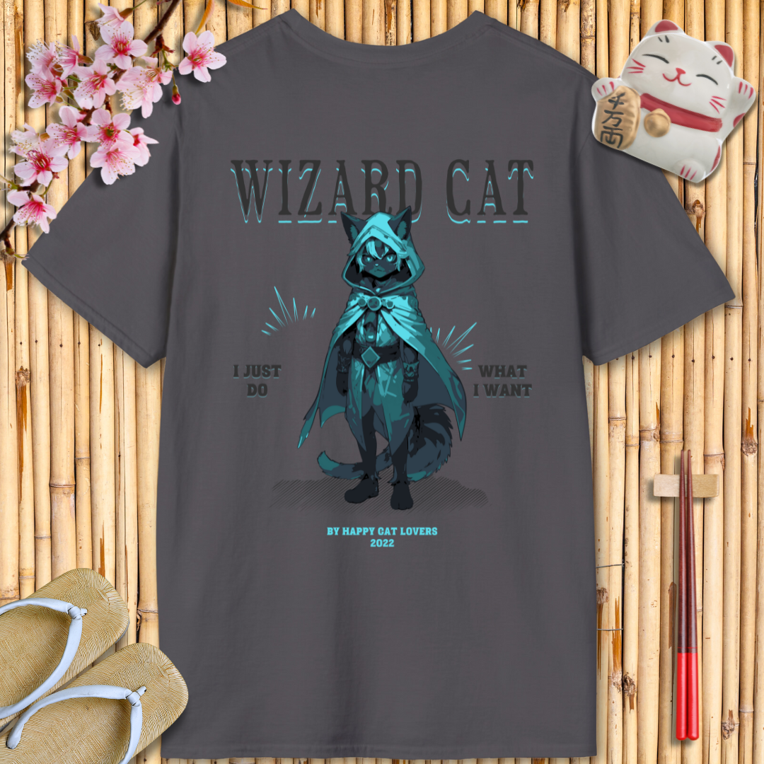 Wizard cat Blue Back Unisex Softstyle T-Shirt