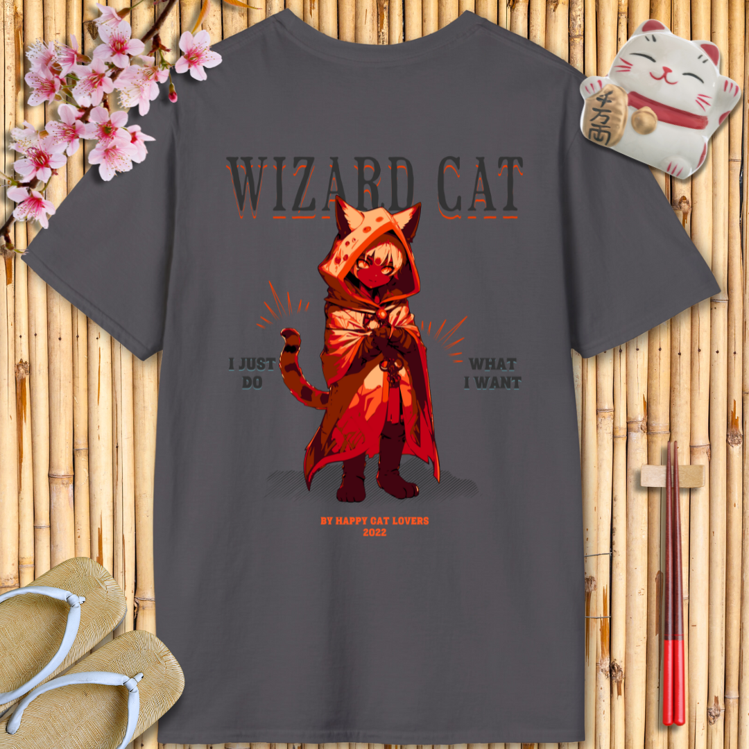 Wizard Cat Red Back Unisex Softstyle T-Shirt