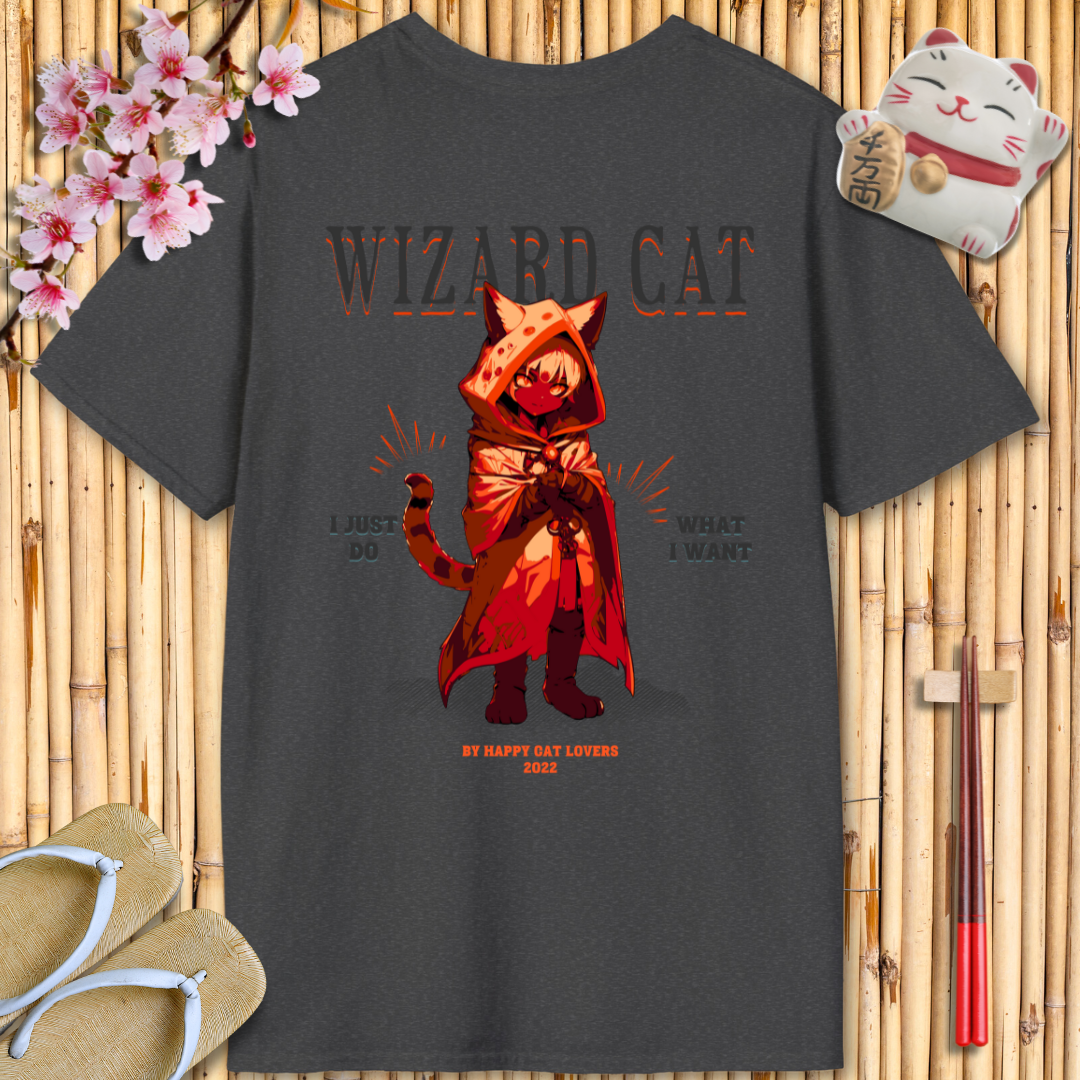 Wizard Cat Red Back Unisex Softstyle T-Shirt