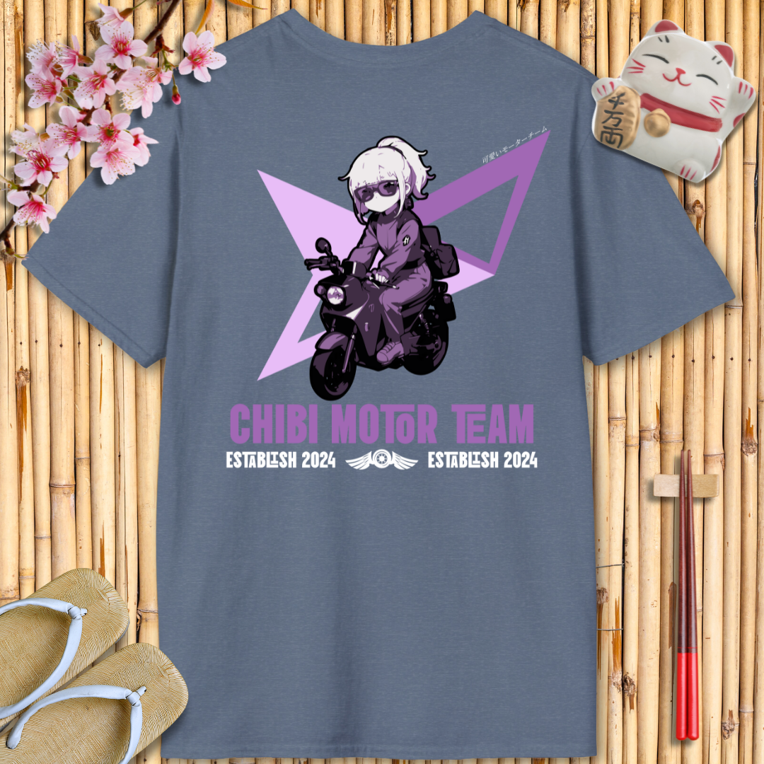 Chibi Moto Girl Purple Back Unisex Softstyle T-Shirt