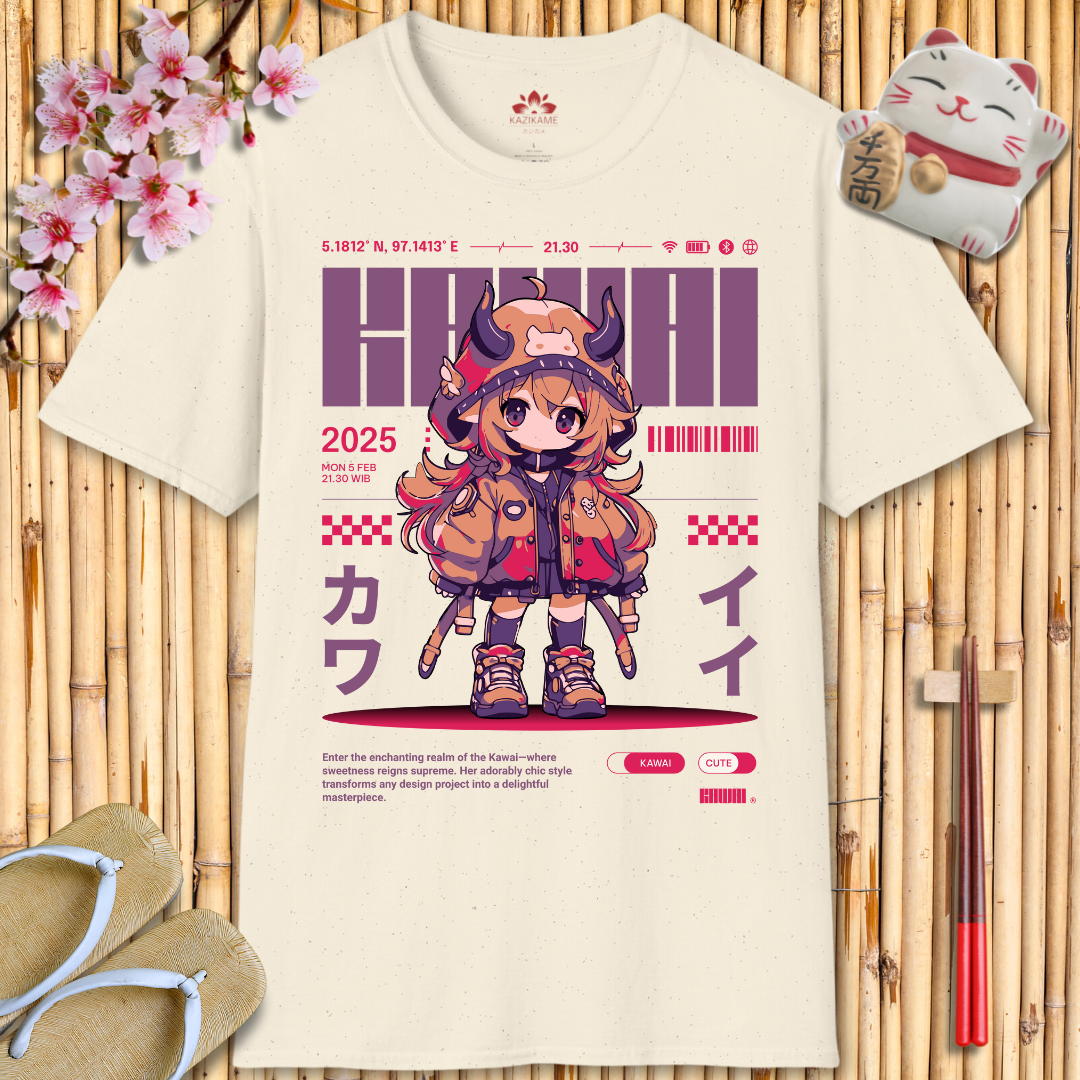 Kawaii Girl Purple Unisex Softstyle T-Shirt