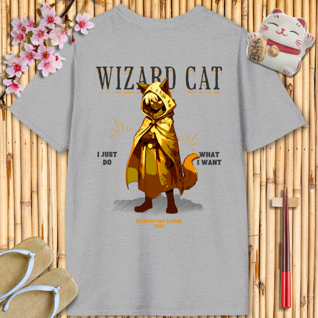 Wizard cat Orange Back Unisex Softstyle T-Shirt