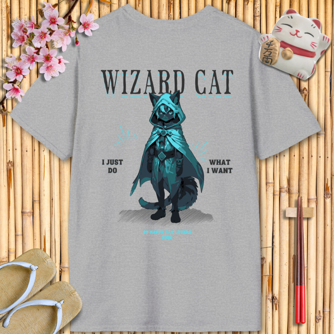 Wizard cat Blue Back Unisex Softstyle T-Shirt