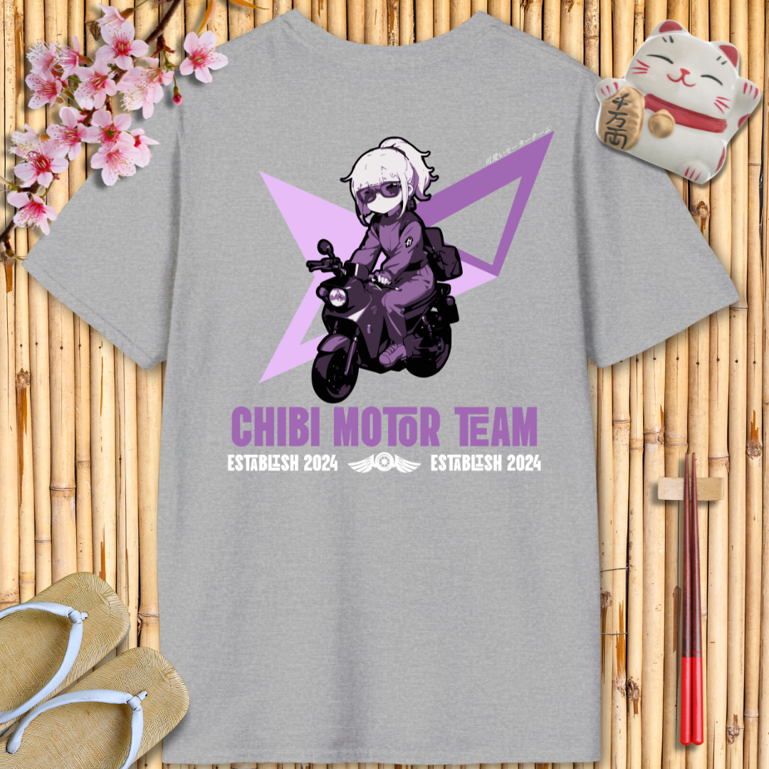 Chibi Moto Girl Purple Back Unisex Softstyle T-Shirt