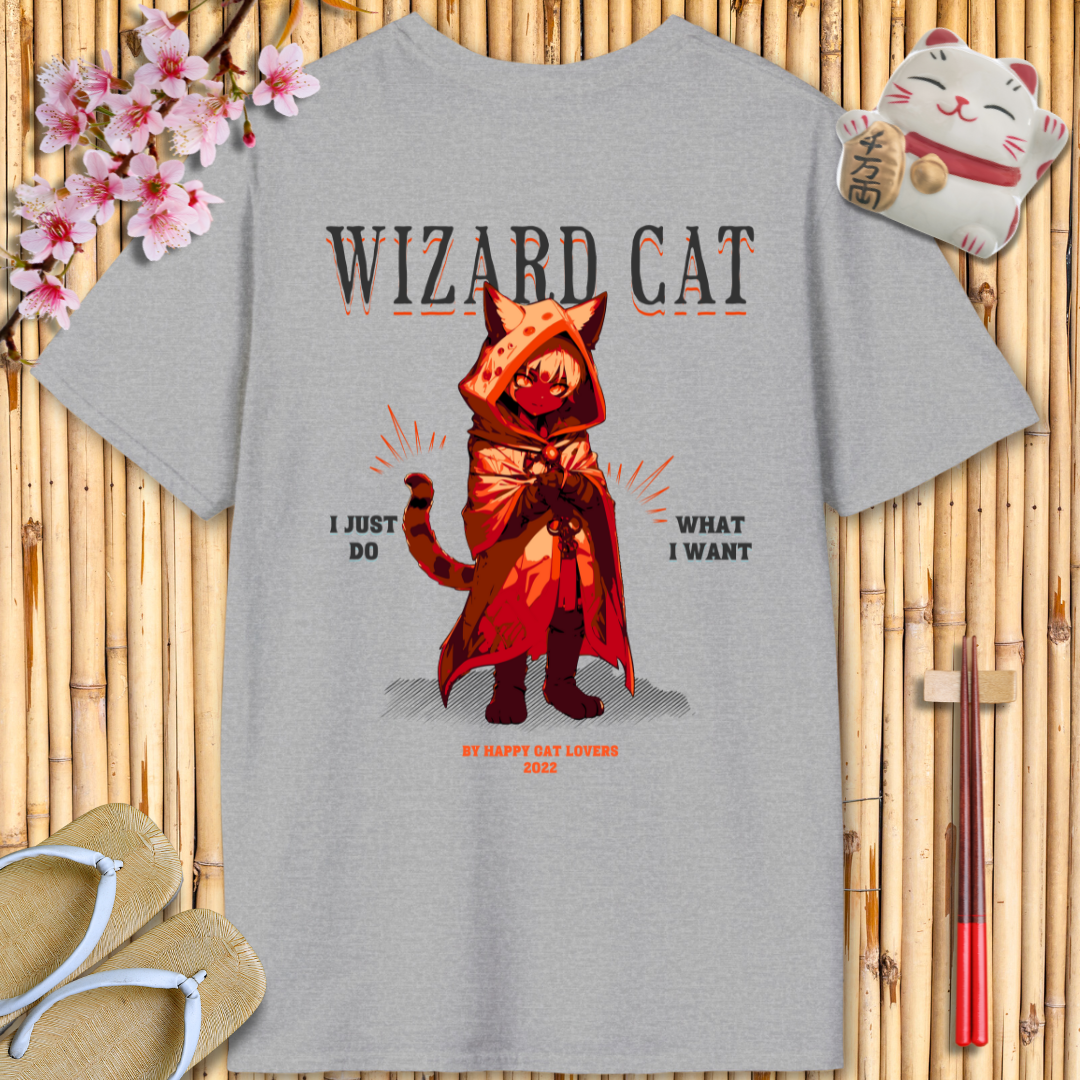 Wizard Cat Red Back Unisex Softstyle T-Shirt