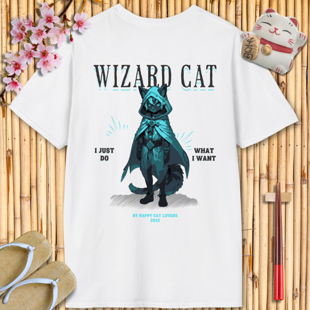 Wizard cat Blue Back Unisex Softstyle T-Shirt