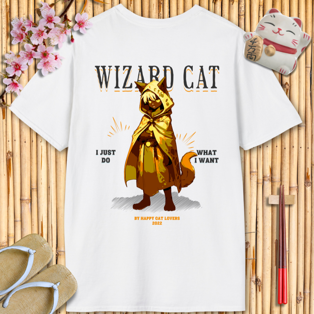 Wizard cat Orange Back Unisex Softstyle T-Shirt