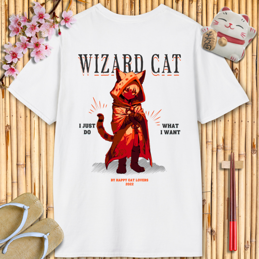 Wizard Cat Red Back Unisex Softstyle T-Shirt