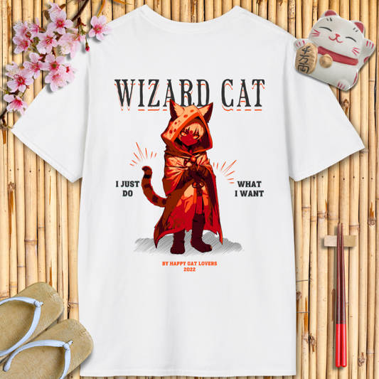 Wizard Cat Red Back Unisex Softstyle T-Shirt